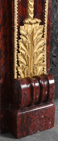 Louis XVI style fireplace in griotte red marble with gilt bronze decoration-7