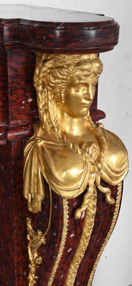 Louis XVI style fireplace in griotte red marble with gilt bronze decoration-10