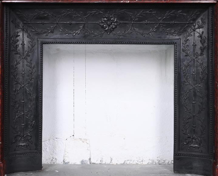 Louis XVI style fireplace in griotte red marble with gilt bronze decoration-12