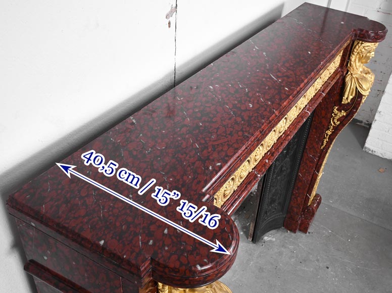 Louis XVI style fireplace in griotte red marble with gilt bronze decoration-13