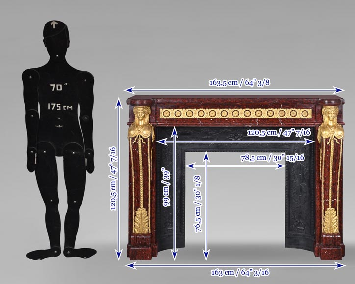 Louis XVI style fireplace in griotte red marble with gilt bronze decoration-14