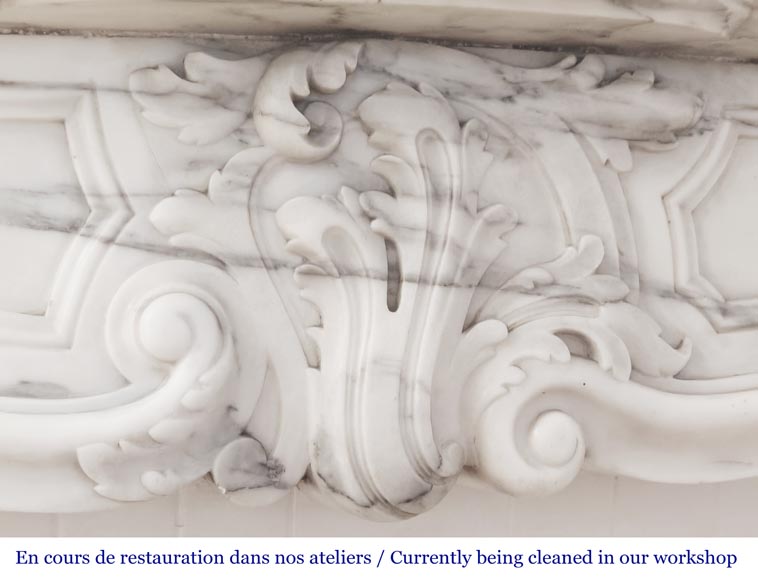 Louis XV style fireplace with asymmetrical palmette, in arabescato marble-2