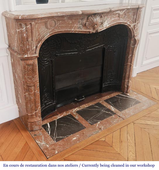 Louis XV style fireplace decorated with a palmette, in Northern Red marble-3