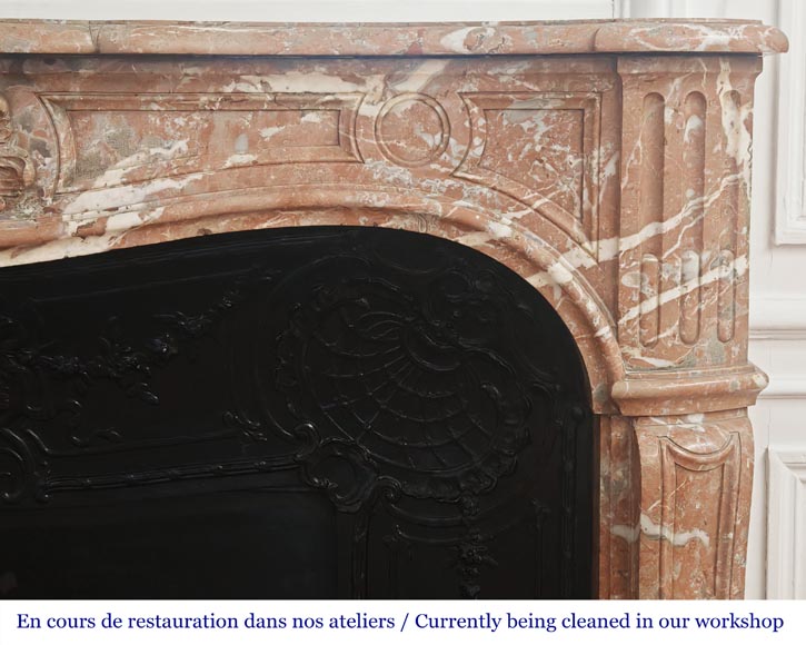 Louis XV style fireplace decorated with a palmette, in Northern Red marble-7