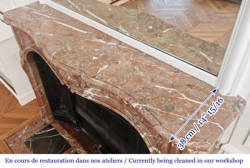 Louis XV style fireplace decorated with a palmette, in Northern Red marble-11