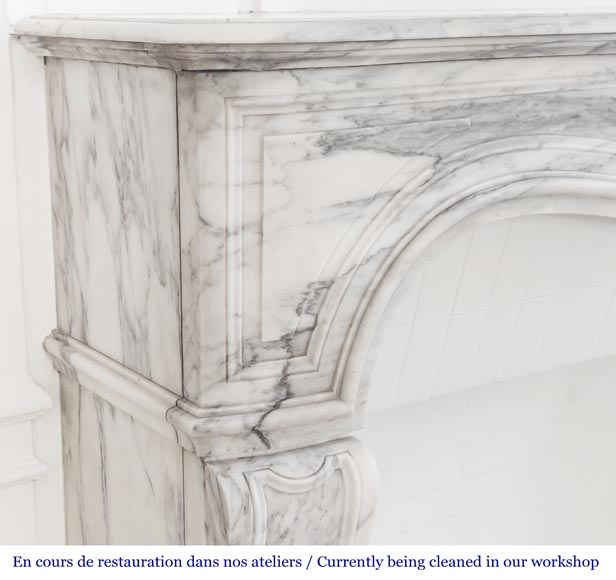 Louis XV style fireplace in Arabescato marble, decorated with an asymmetrical palmette-5