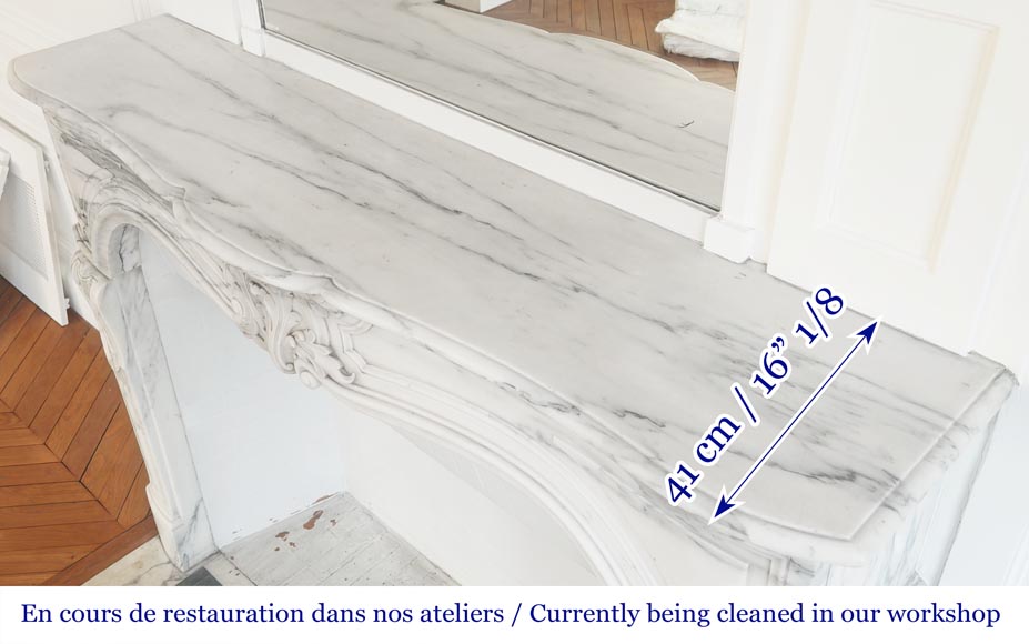 Louis XV style fireplace in Arabescato marble, decorated with an asymmetrical palmette-11