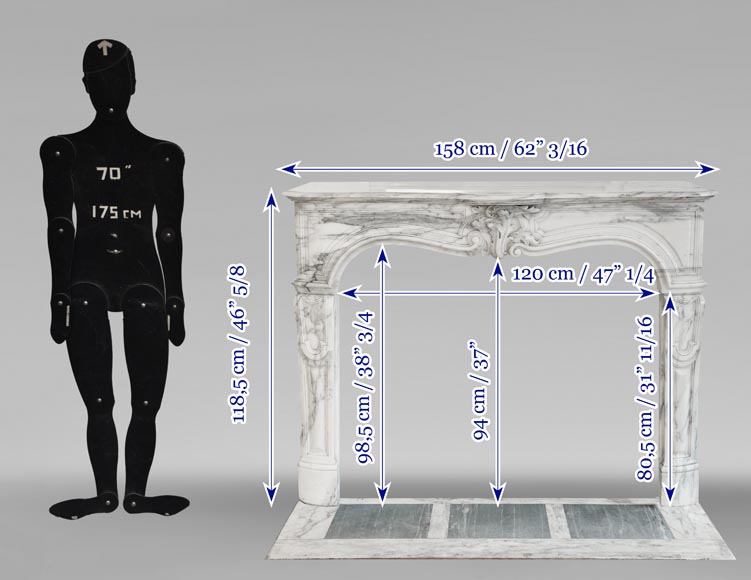 Louis XV style fireplace in Arabescato marble, decorated with an asymmetrical palmette-12