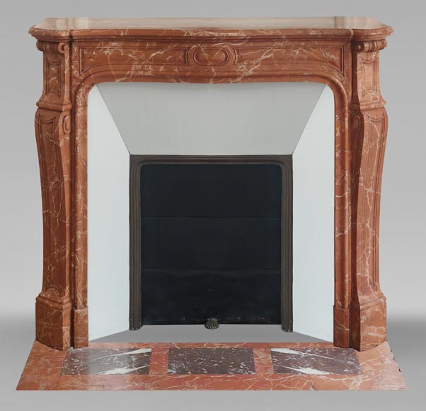 Louis XV style Pompadour model fireplace in red-orange marble Louis XV style Pompadour model fireplace in red-orange marble-0