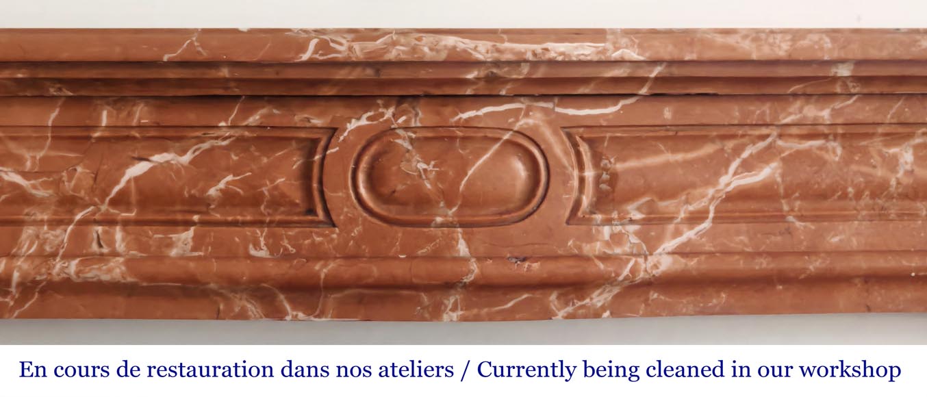 Louis XV style Pompadour model fireplace in red-orange marble Louis XV style Pompadour model fireplace in red-orange marble-1