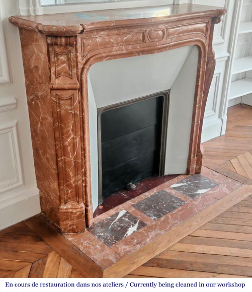 Louis XV style Pompadour model fireplace in red-orange marble Louis XV style Pompadour model fireplace in red-orange marble-2