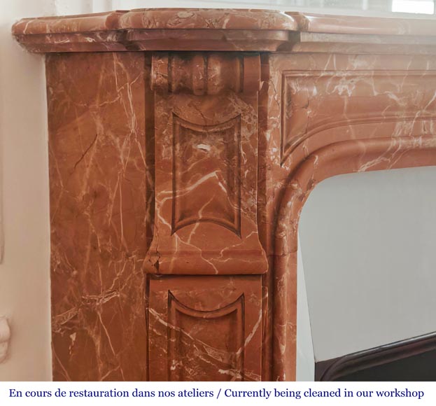 Louis XV style Pompadour model fireplace in red-orange marble Louis XV style Pompadour model fireplace in red-orange marble-3
