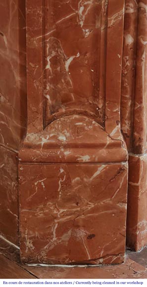 Louis XV style Pompadour model fireplace in red-orange marble Louis XV style Pompadour model fireplace in red-orange marble-4