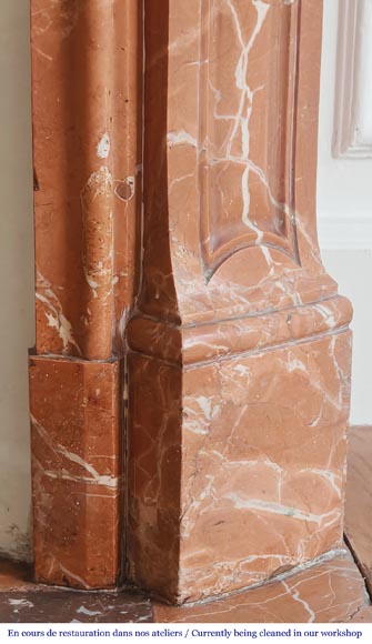 Louis XV style Pompadour model fireplace in red-orange marble Louis XV style Pompadour model fireplace in red-orange marble-7