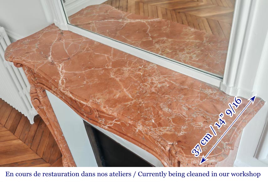 Louis XV style Pompadour model fireplace in red-orange marble Louis XV style Pompadour model fireplace in red-orange marble-9