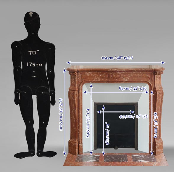 Louis XV style Pompadour model fireplace in red-orange marble Louis XV style Pompadour model fireplace in red-orange marble-10