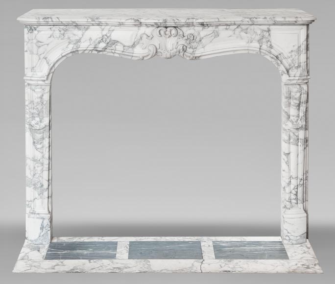 Louis XV style fireplace with palmette motif, carved in Arabescato marble-0