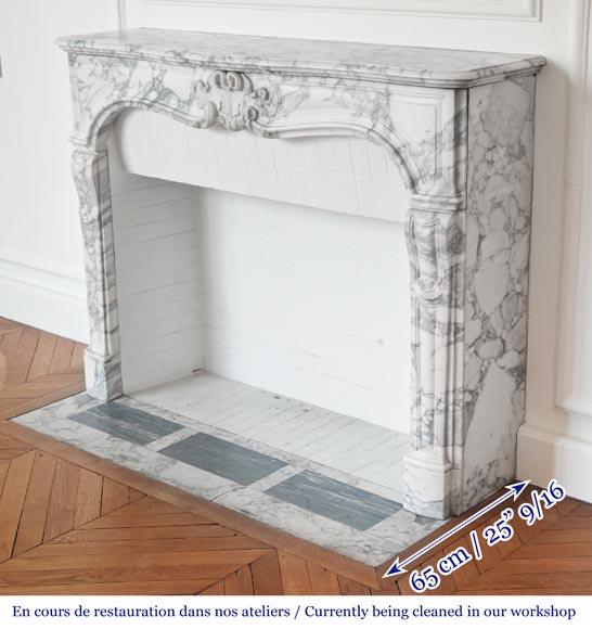 Louis XV style fireplace with palmette motif, carved in Arabescato marble-6