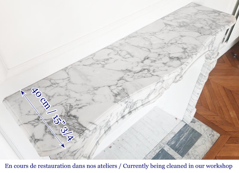 Louis XV style fireplace with palmette motif, carved in Arabescato marble-10