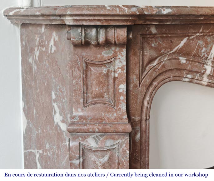 Louis XV style Pompadour model fireplace in Northern Red marble-3