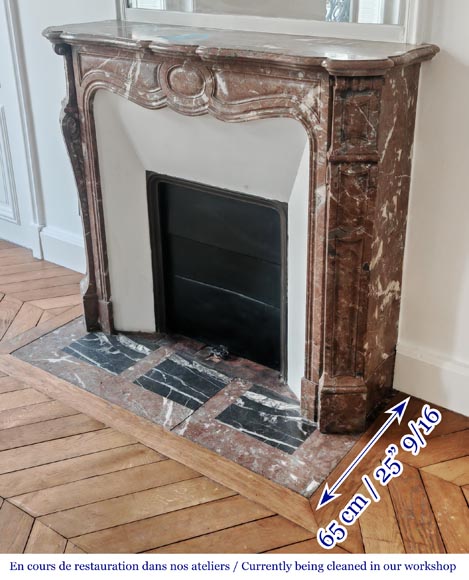 Louis XV style Pompadour model fireplace in Northern Red marble-5