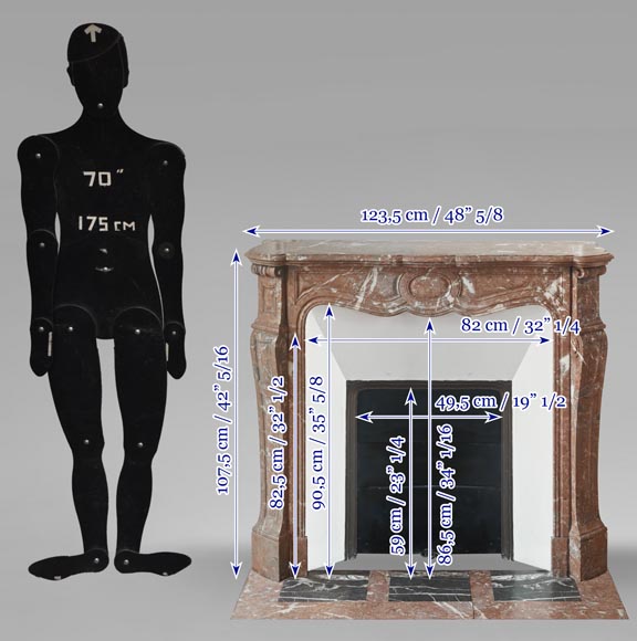 Louis XV style Pompadour model fireplace in Northern Red marble-10