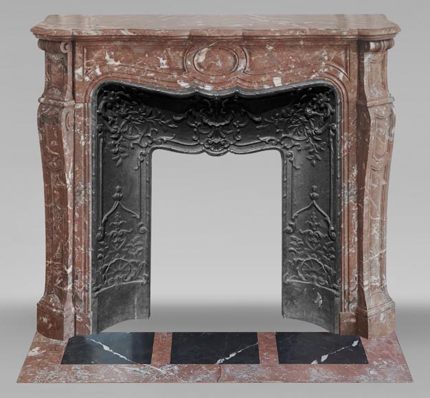 Louis XV style Pompadour model fireplace, in Rouge du Nord marble-0