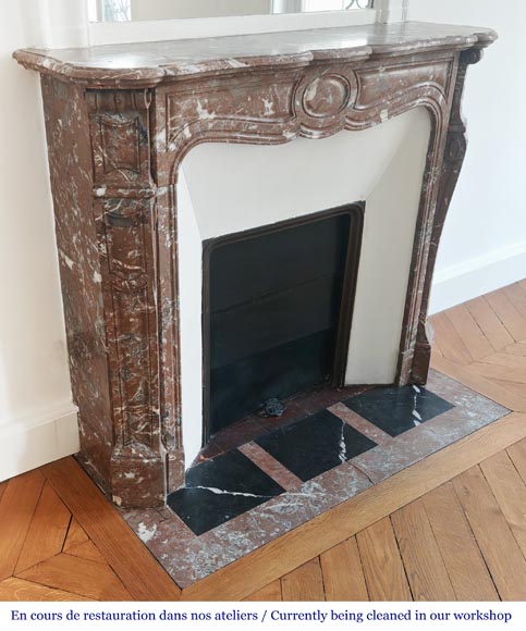 Louis XV style Pompadour model fireplace, in Rouge du Nord marble-2