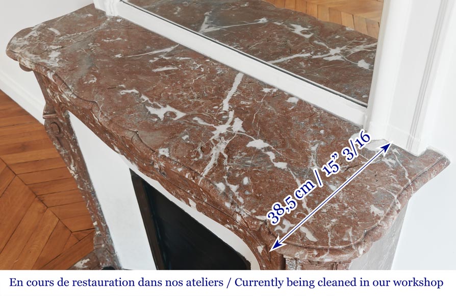 Louis XV style Pompadour model fireplace, in Rouge du Nord marble-9