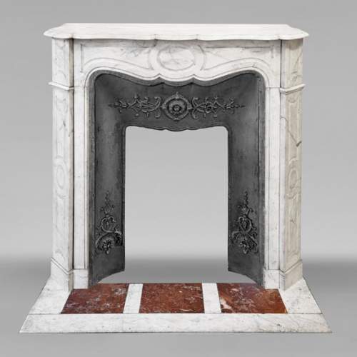 Louis XV style Pompadour model fireplace, in Carrara marble
