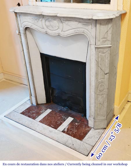 Louis XV style Pompadour model fireplace, in Carrara marble-5