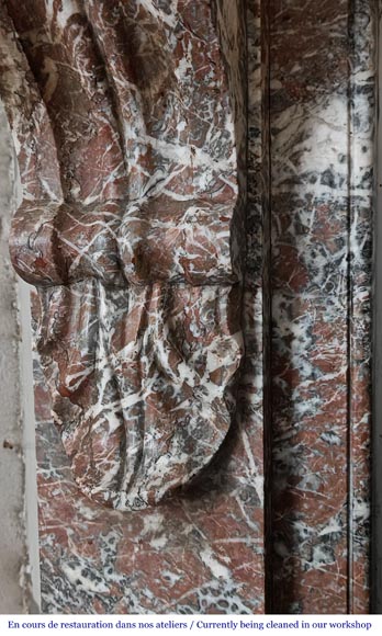Napoleon III style fireplace, modillion model, in Northern Red marble-4