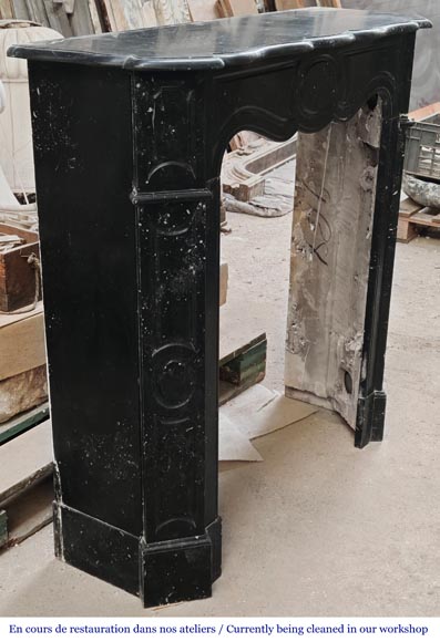 Louis XV style Pompadour model fireplace in speckled black marble-2
