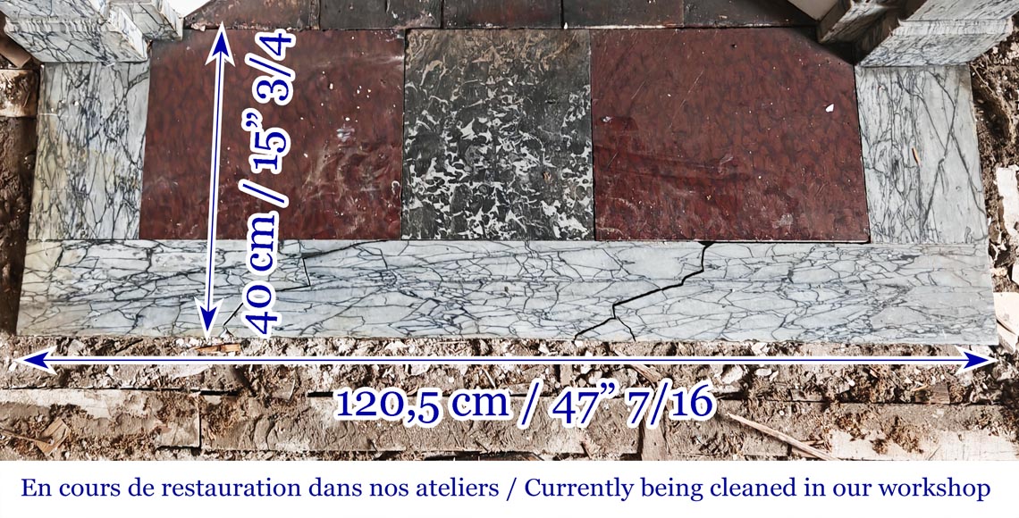 Napoleon III style fireplace with modillions, in blue Turquin marble-7