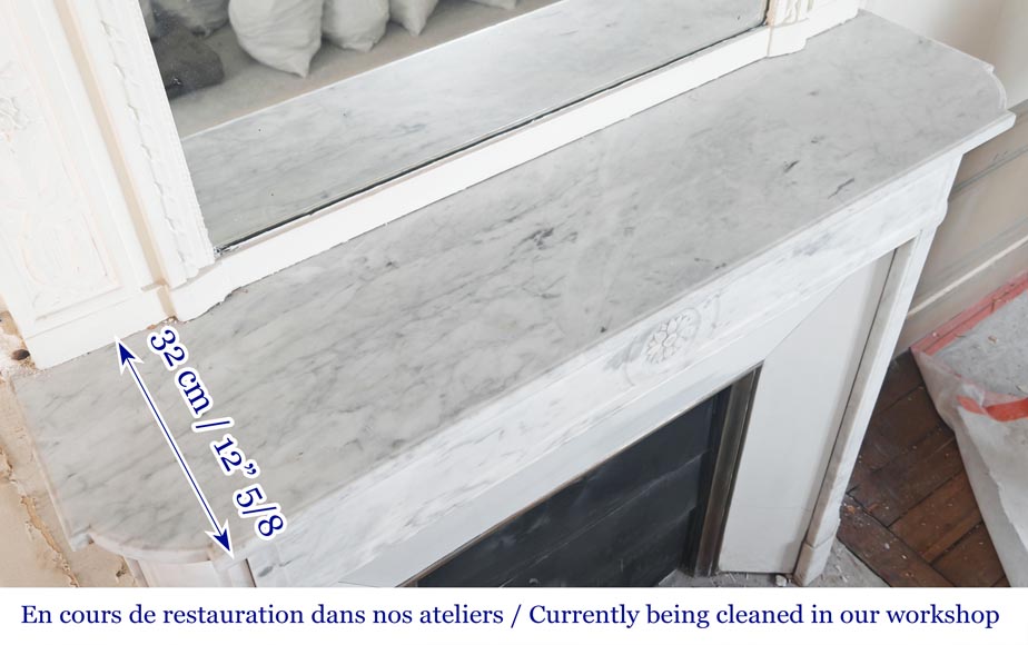 Louis XVI style fireplace in Carrara marble with rounded corners-9