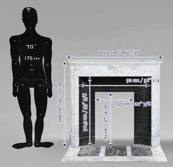 Louis XVI style fireplace in Carrara marble with rounded corners-10