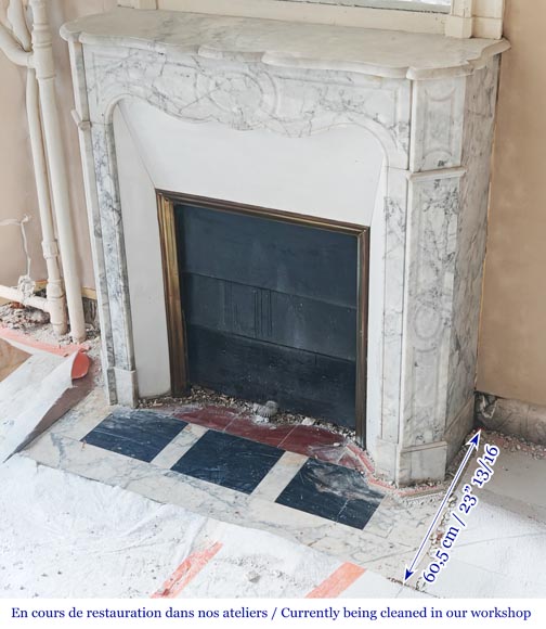 Louis XV style Pompadour model fireplace, in veined Carrara marble-5