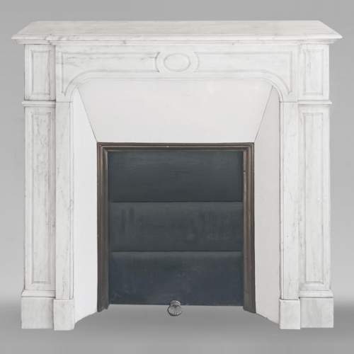 Louis XV style Pompadour model fireplace, straight, in Carrara marble