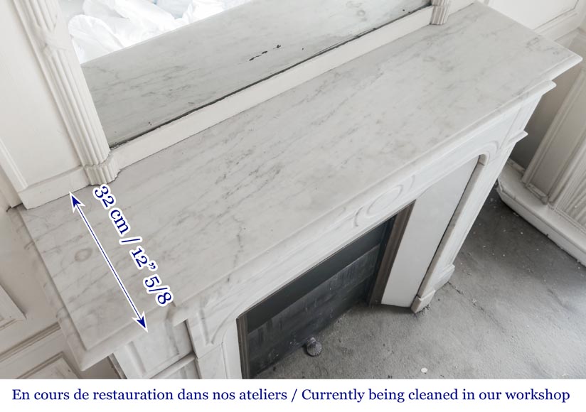 Louis XV style Pompadour model fireplace, straight, in Carrara marble-8