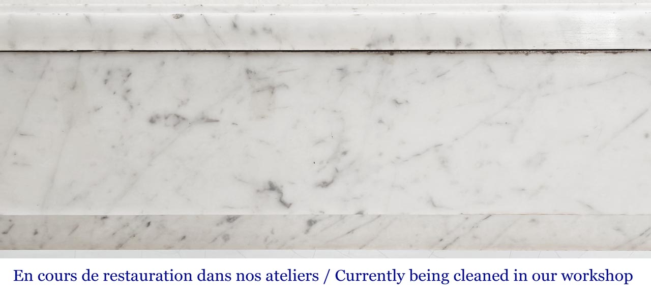 Louis XVI style fireplace with pilasters, in Carrara marble-1