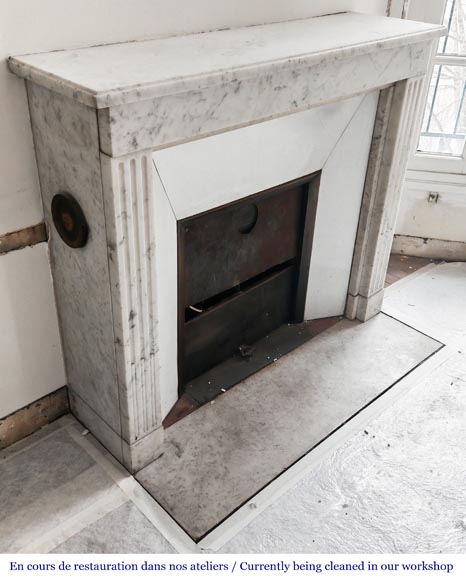 Louis XVI style fireplace with pilasters, in Carrara marble-2