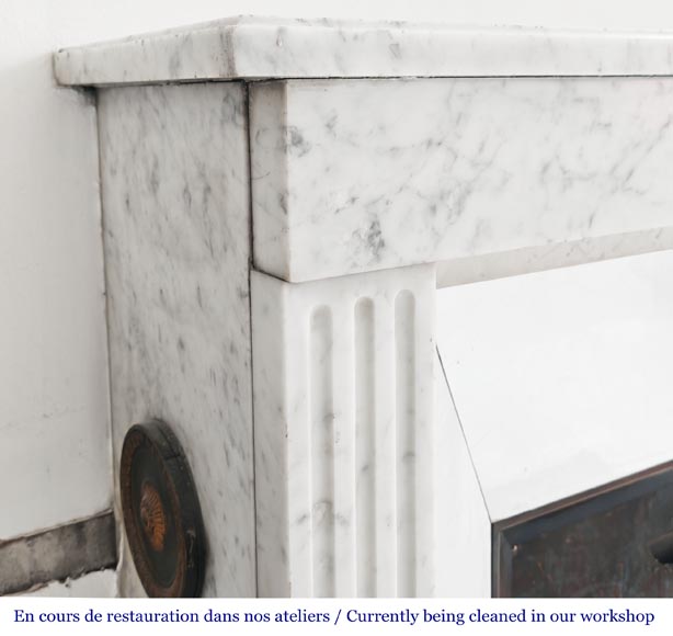 Louis XVI style fireplace with pilasters, in Carrara marble-3