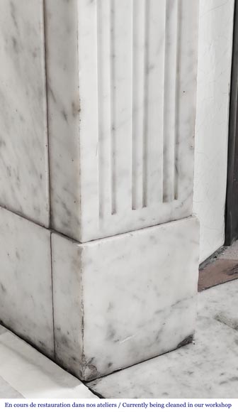 Louis XVI style fireplace with pilasters, in Carrara marble-4