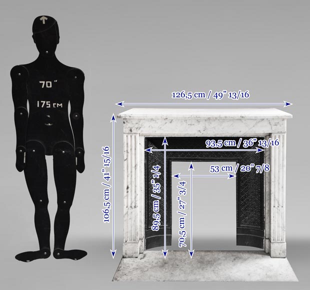 Louis XVI style fireplace with pilasters, in Carrara marble-10