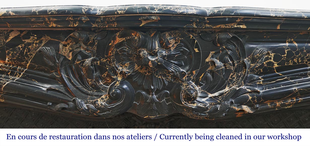 Louis XV style fireplace in richly sculpted Portoro marble-1
