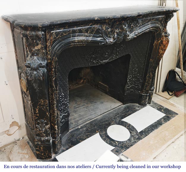 Louis XV style fireplace in richly sculpted Portoro marble-4
