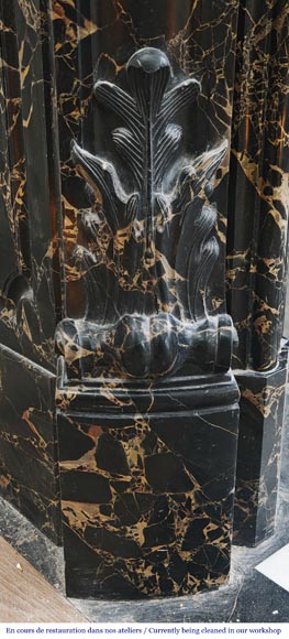 Louis XV style fireplace in richly sculpted Portoro marble-7