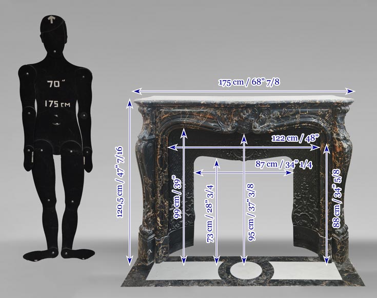 Louis XV style fireplace in richly sculpted Portoro marble-15