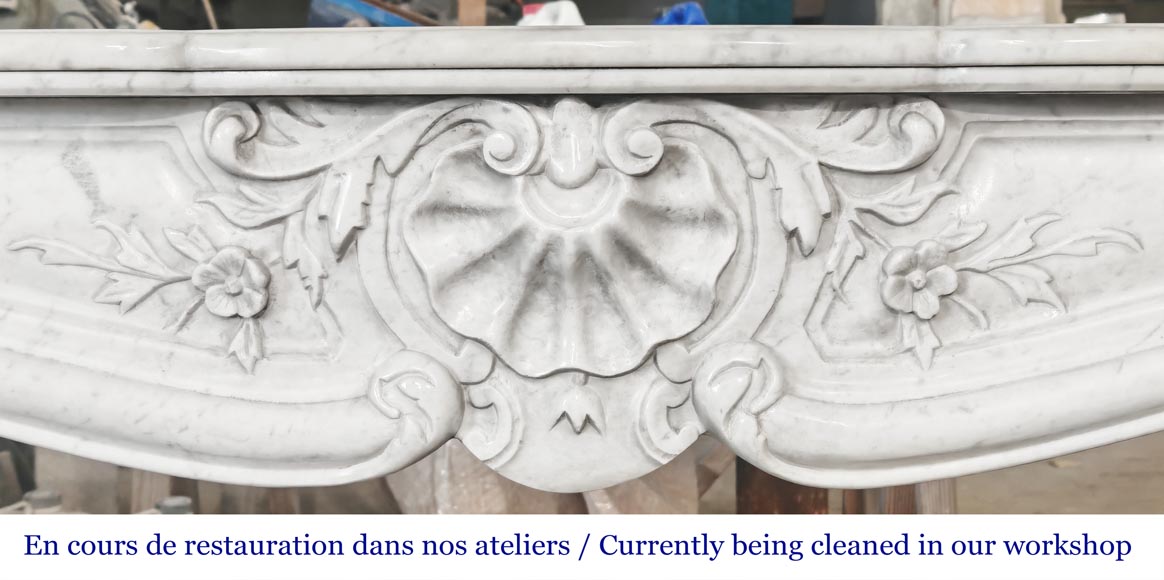 Louis XV style fireplace in Carrara marble with shell decoration-1