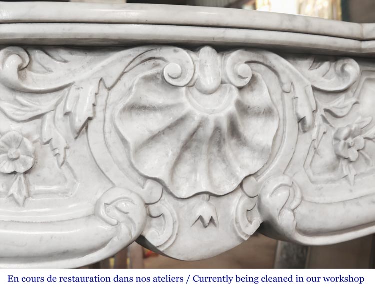 Louis XV style fireplace in Carrara marble with shell decoration-2